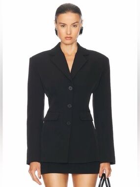 Structured Black Three-Button Tailored Blazer